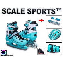 Комплект детские ролики-коньки 2 в 1 с регулировкой размера Scale Sport Оригинал Бирюзовый Комплект детские ролики-коньки 2 в 1 с регулировкой размера Scale Sport Оригинал Бирюзовый