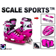 Комплект детские ролики-коньки 2 в 1 с регулировкой размера Scale Sport Оригинал Малиновые
