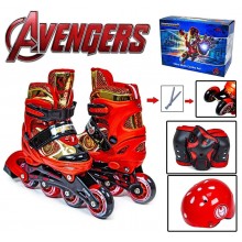 Комплект детские ролики-квады Marvel Iron Man раздвижные Защита и шлем Красный 27-30