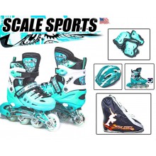 Комплект детские ролики раздвижные с защитой и шлемом Scale Sports Мятный 29-31 