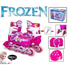Комплект детские ролики-квады Frozen раздвижные Защита и шлем Розовый 35-38