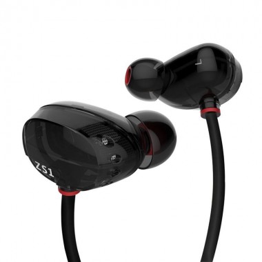 Наушники  KZ ZS1 с микрофоном двухдрайверные  Чёрные (720445536)