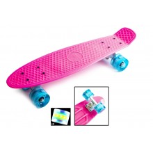 Детский скейт пластиковый Penny Board 57х15 см Светящиеся колеса Ярко-розовый